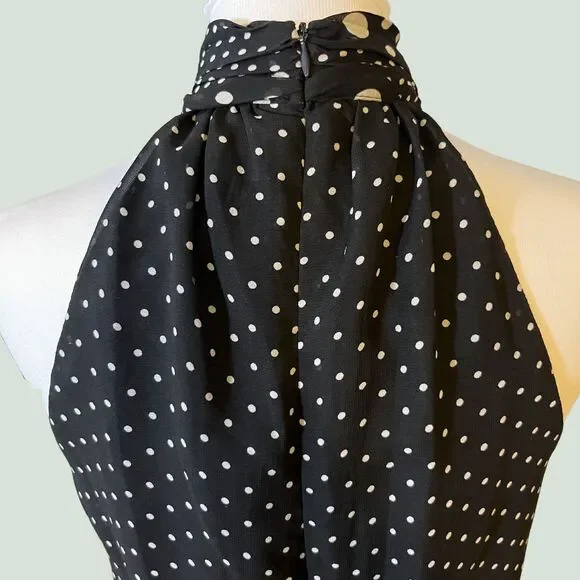 Betsey Johnson Black & White Polka Dot Halter Cocktail Dress | Semiformal Whimsy - Picture 7 of 9